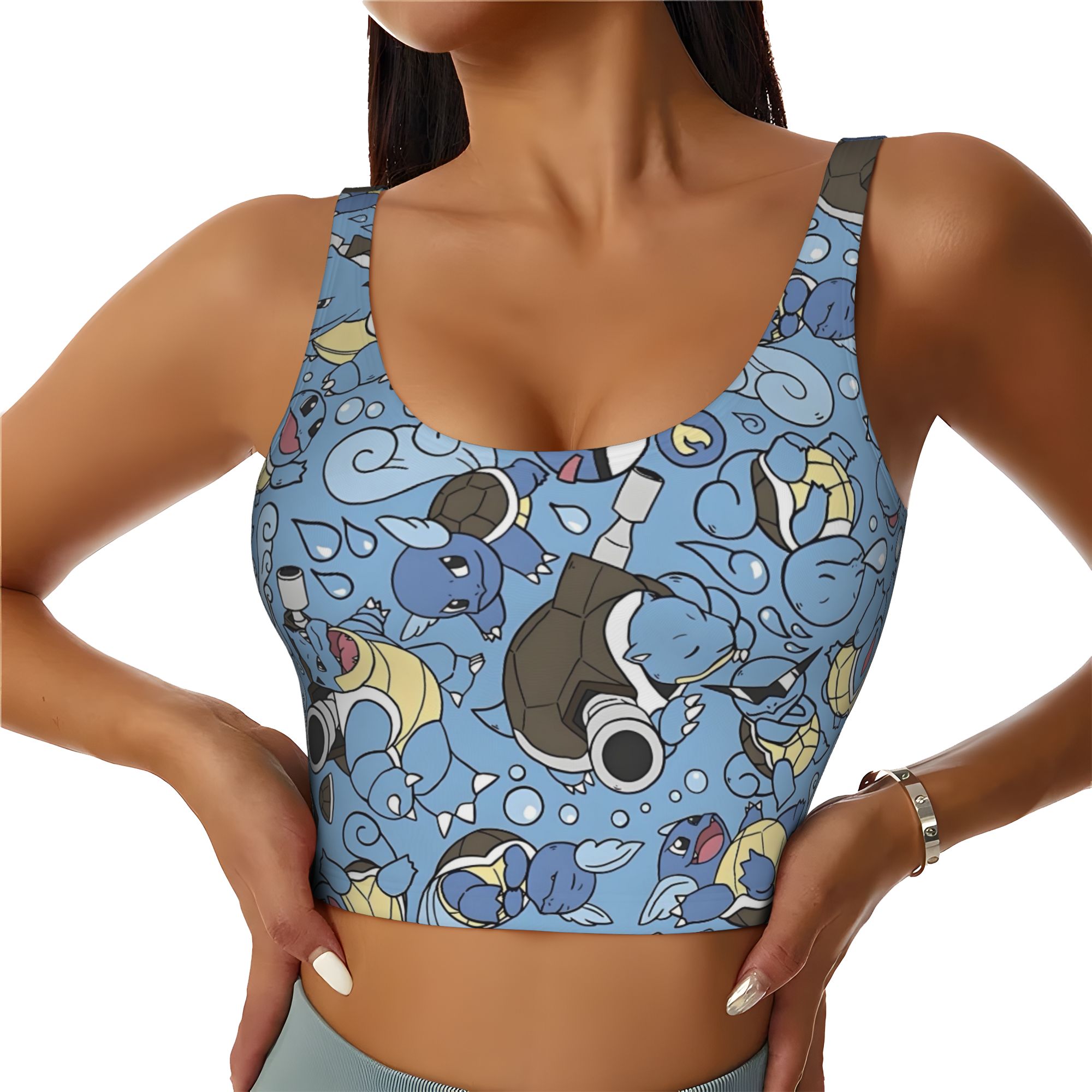 Sports Bra High Impact - Maßgefertigter Squirtle-Sport-BH für Frauen, Videospiele, High-Impact-Workout,