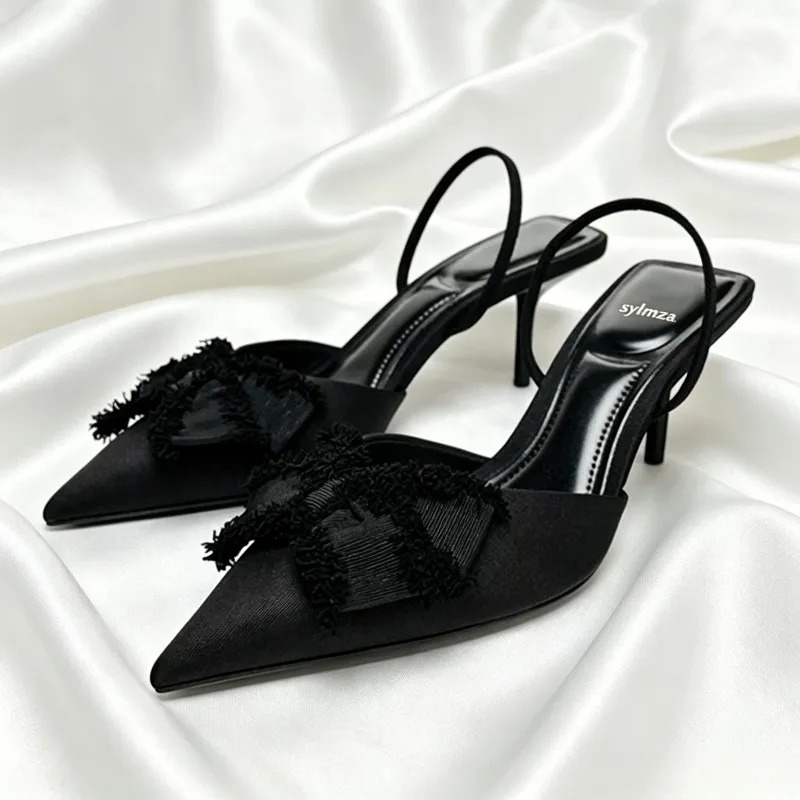 Slip Dress Satin - Mode Schwarz Satin Schmetterling Knoten Verziert