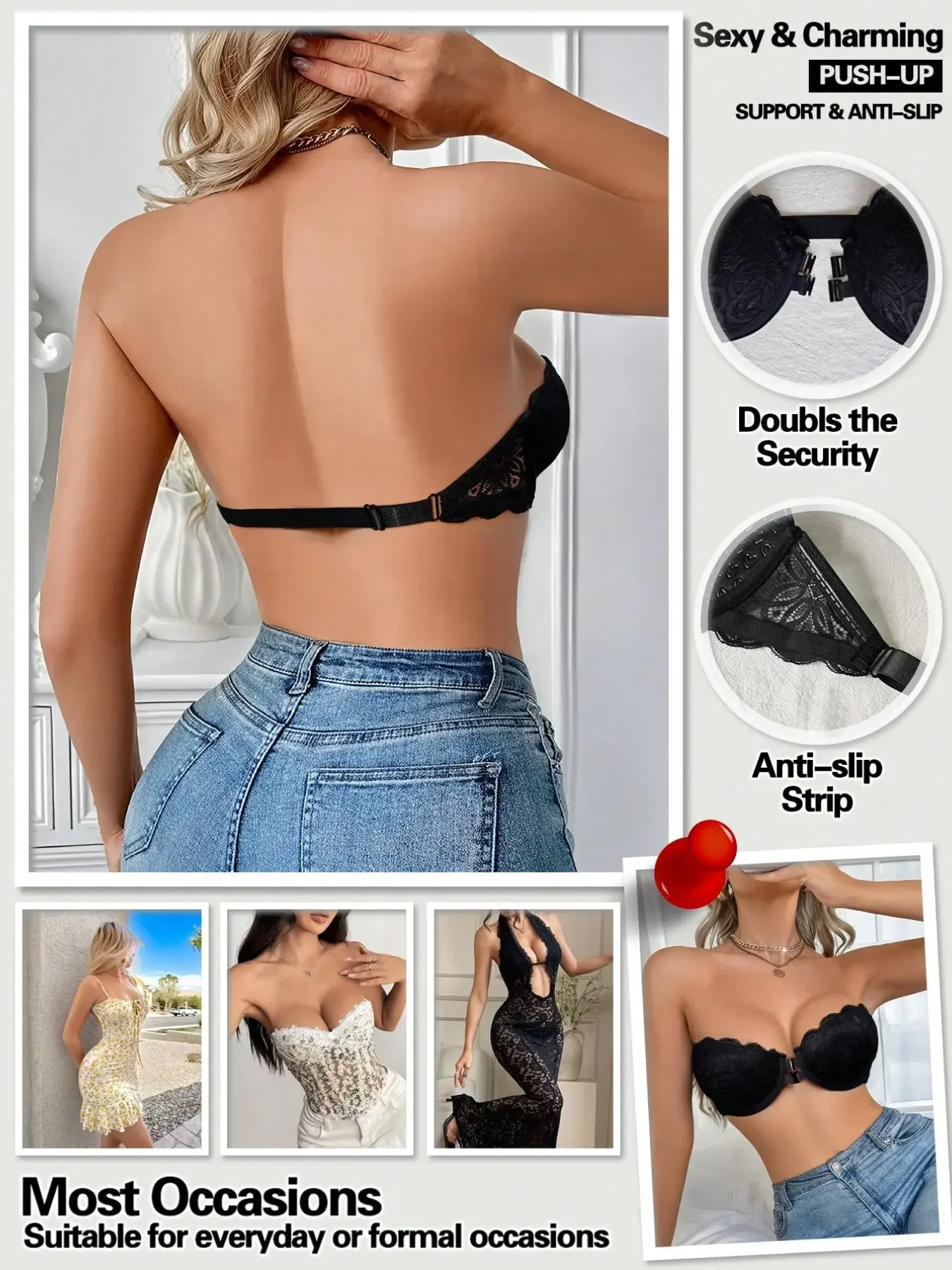 Sexy Push-Up-BH mit Spitzenbes – Strapless Bra Backless Bewertung und Preis